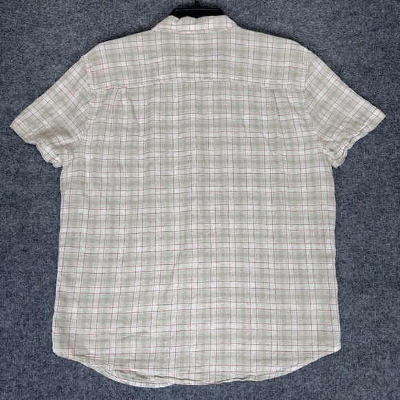 Mutual Weave Shirt Mens XL Beige Red Plaid Linen‎ Short Sleeve Button Up Pocket - Picture 5 of 7